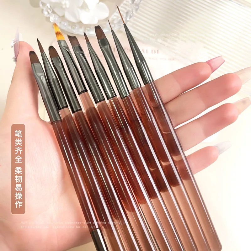 9 個 UV ジェルネイルブラシライナー DIY 絵画ペンマニキュアアクリル描画ブラシネイルアートデザイン爪先端表示ペイントツール
