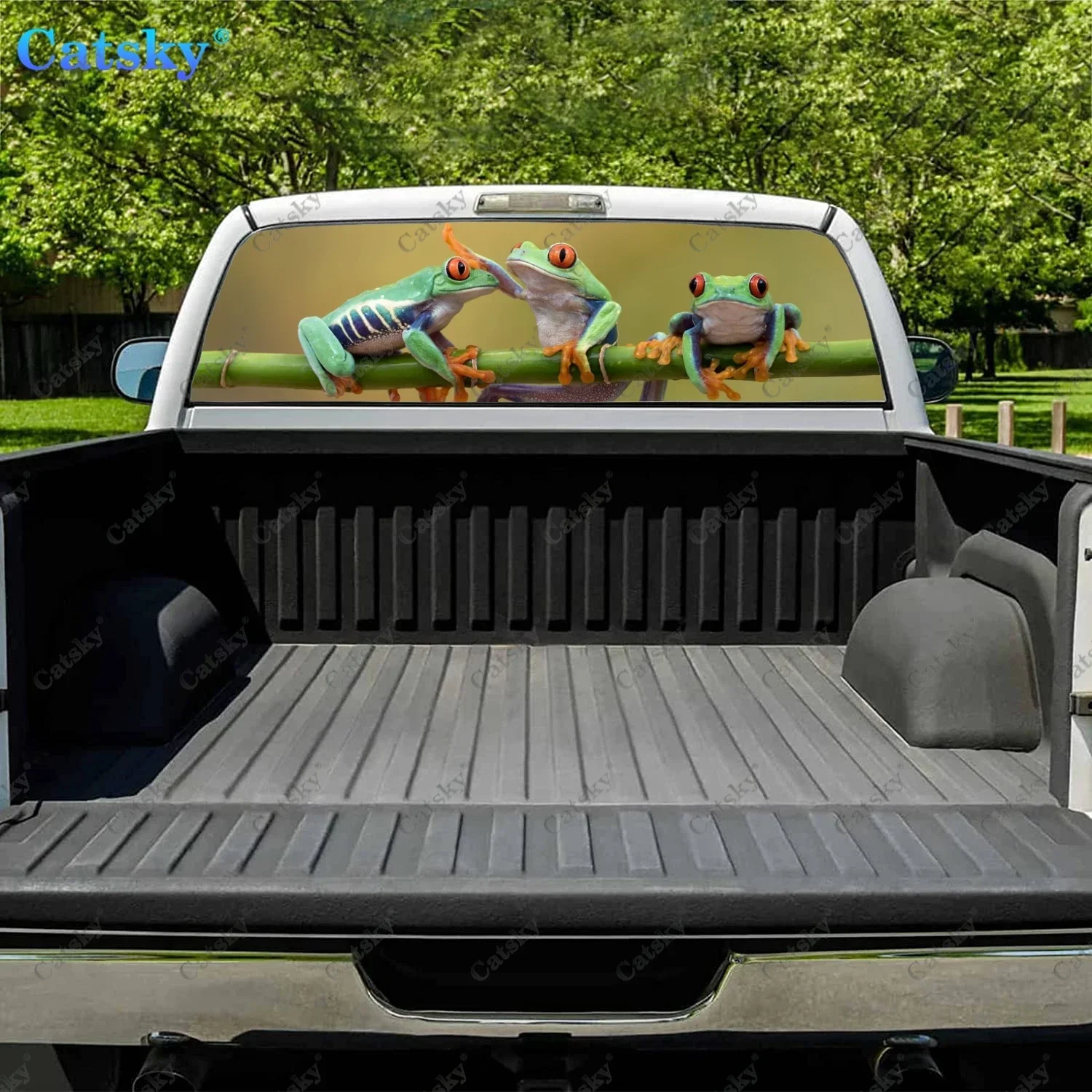 Red Eyed Tree Frog achterruitstickers voor vrachtwagen, pick-up raamsticker, achterruit tint grafische geperforeerde vinyl vrachtwagensticker