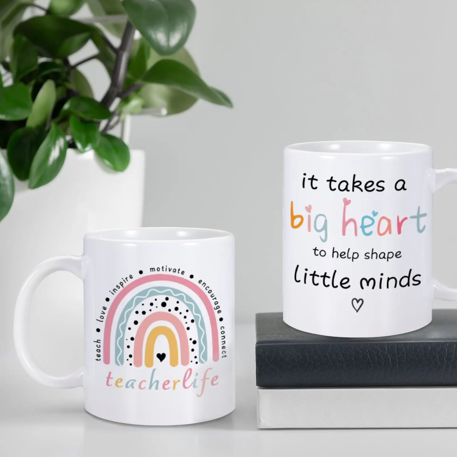 1pc 11oz Take A Big Heart To Teach Little Mind Teacher Coffee Mug Ceramic Gifts for Teacher from Students Cup Double-sided