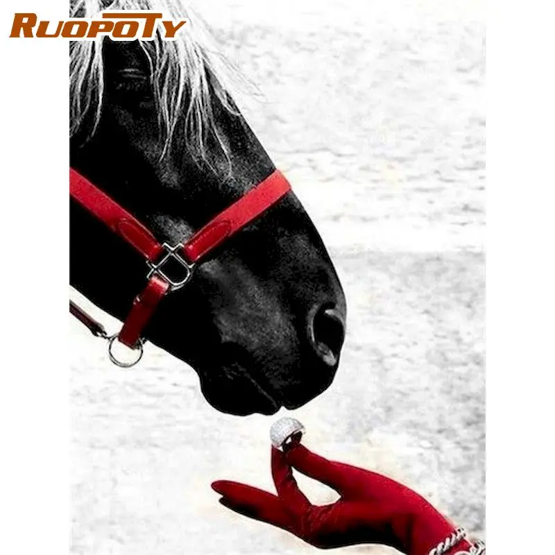 

RUOPOTY Frameless Red Gloves Horse DIY Painting By Numbers Home Wall Art Picture Hand Painted Oil Painting For Home Decor 40x50c