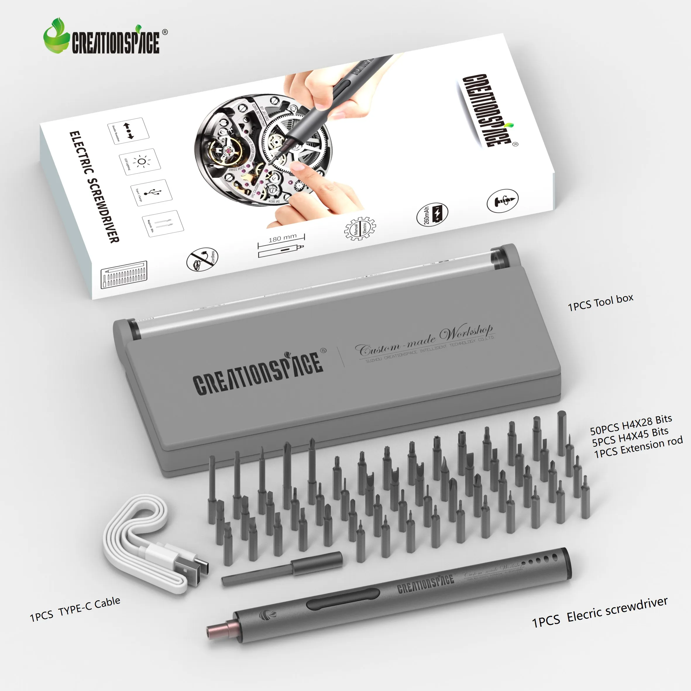 

Creationspace CS0203B Mini Electric Screwdriver Lithium screwdriver 55 S2bits Repairing Mobile Phones Glasses Computers Laptops