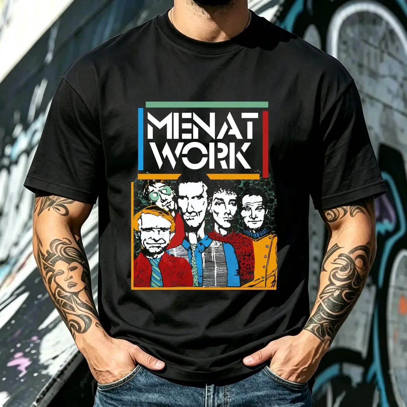 washed T Shirt Rare Men at Work Band For Fan Black S 2345XL GC770 vintage Washed Slightly homme designer clothes Soft Casual