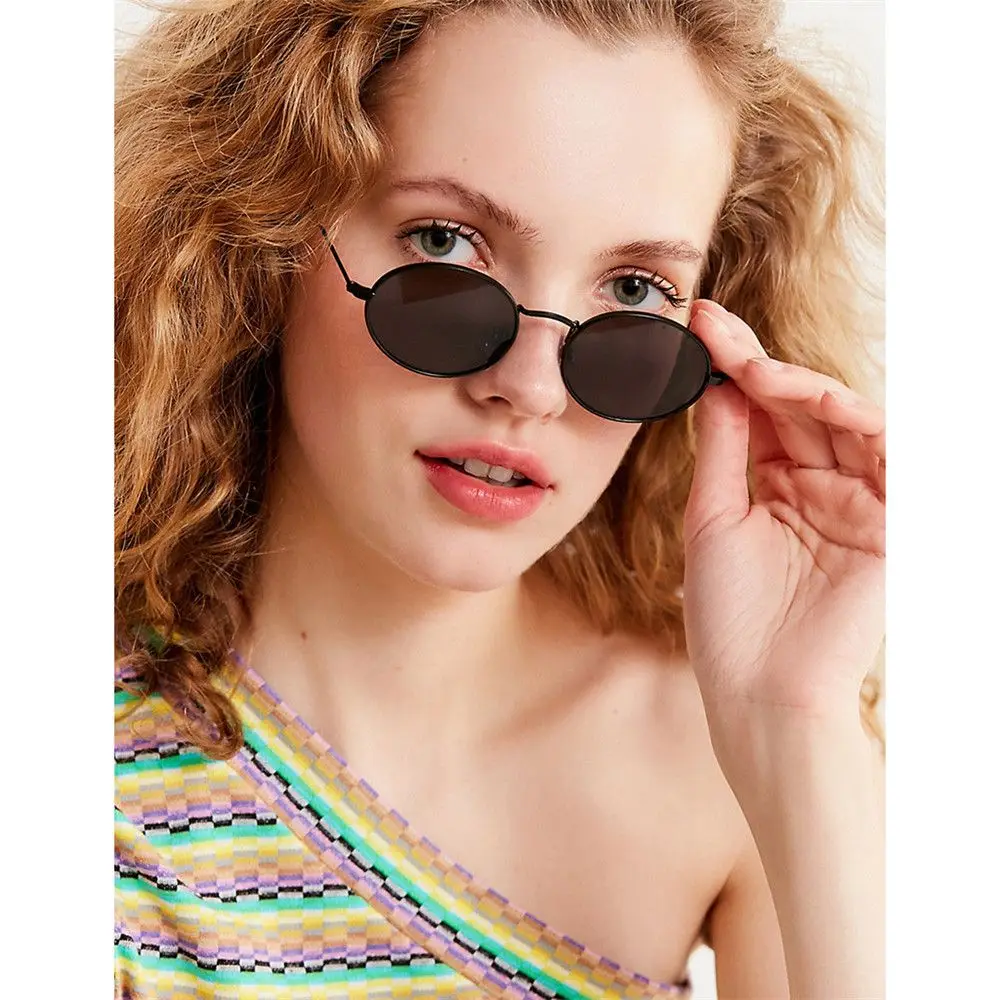 Oval Sunglasses Gold Silver Frame Retro Festival 400UV Gradient Mirror Glasses