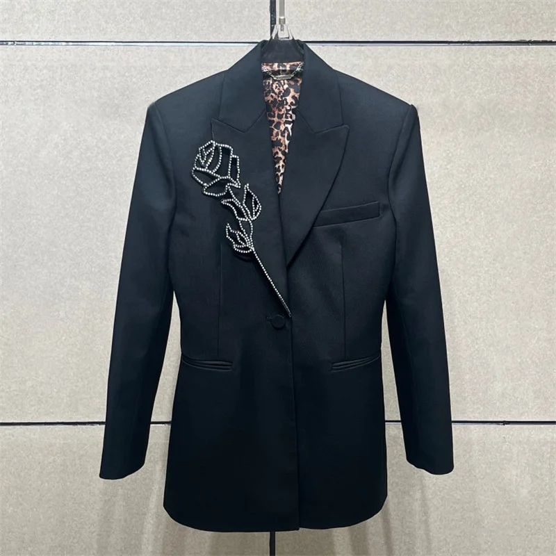 

Women's jacket New asymmetrical long sleeved top for autumn 2025 hollowed out flower women's coat Wool blend women's suit jacket
