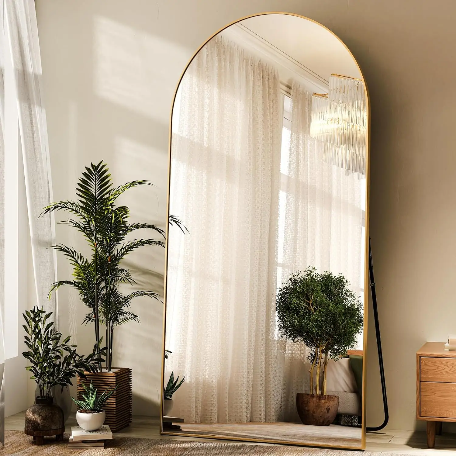 

71"x30" Arched Full Length Mirror, Free Standing or Wall Mounted, Aluminum Frame, Gold, for Living Room Bedroom