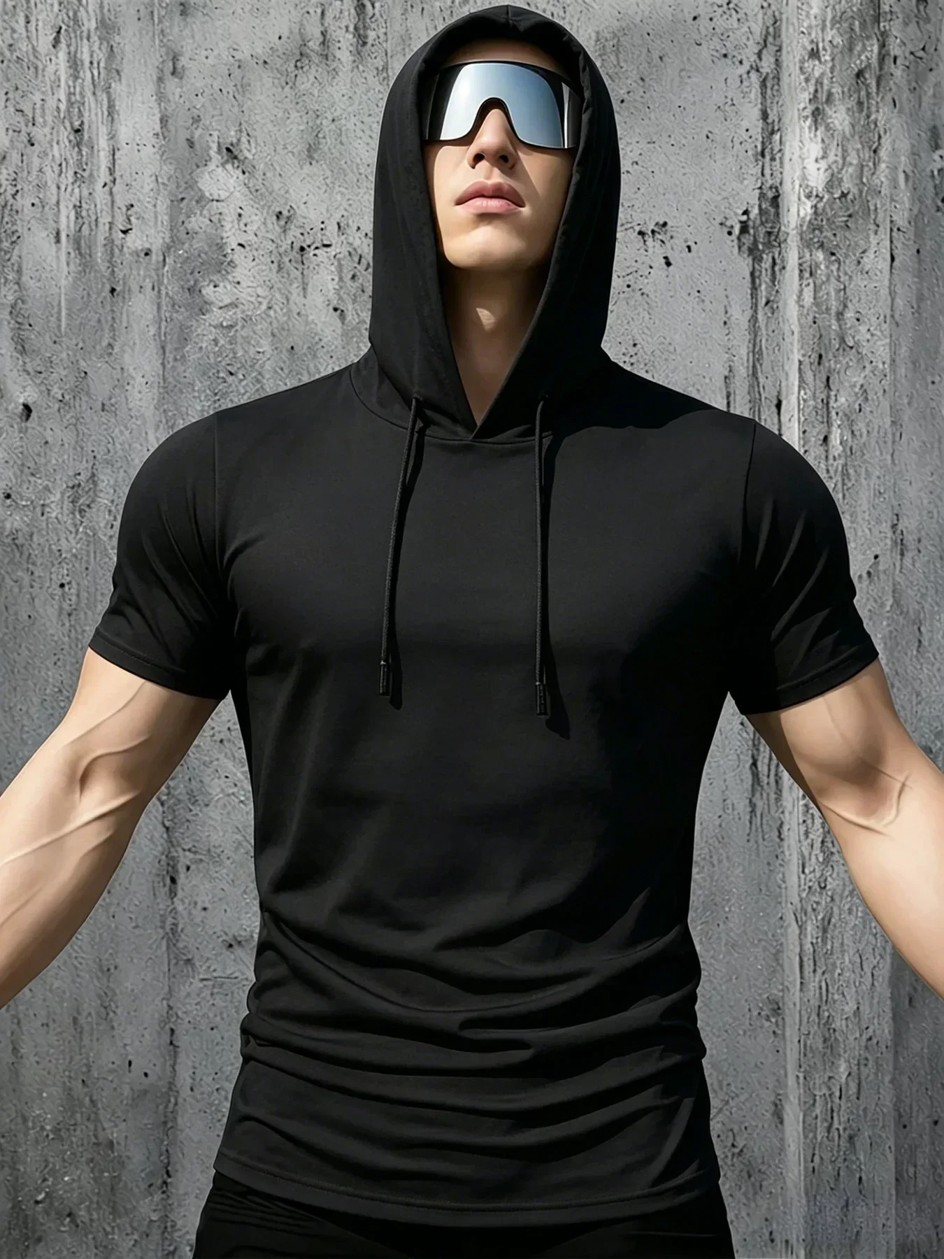 Herren Muscle Fit Kapuzen-Kurzarm-T-Shirt Schnelltrocknend Atmungsaktiv Pullover Sportliches Oberteil Fitness-Studio Workout Tägliches Casual Sport-Top – Detail 8