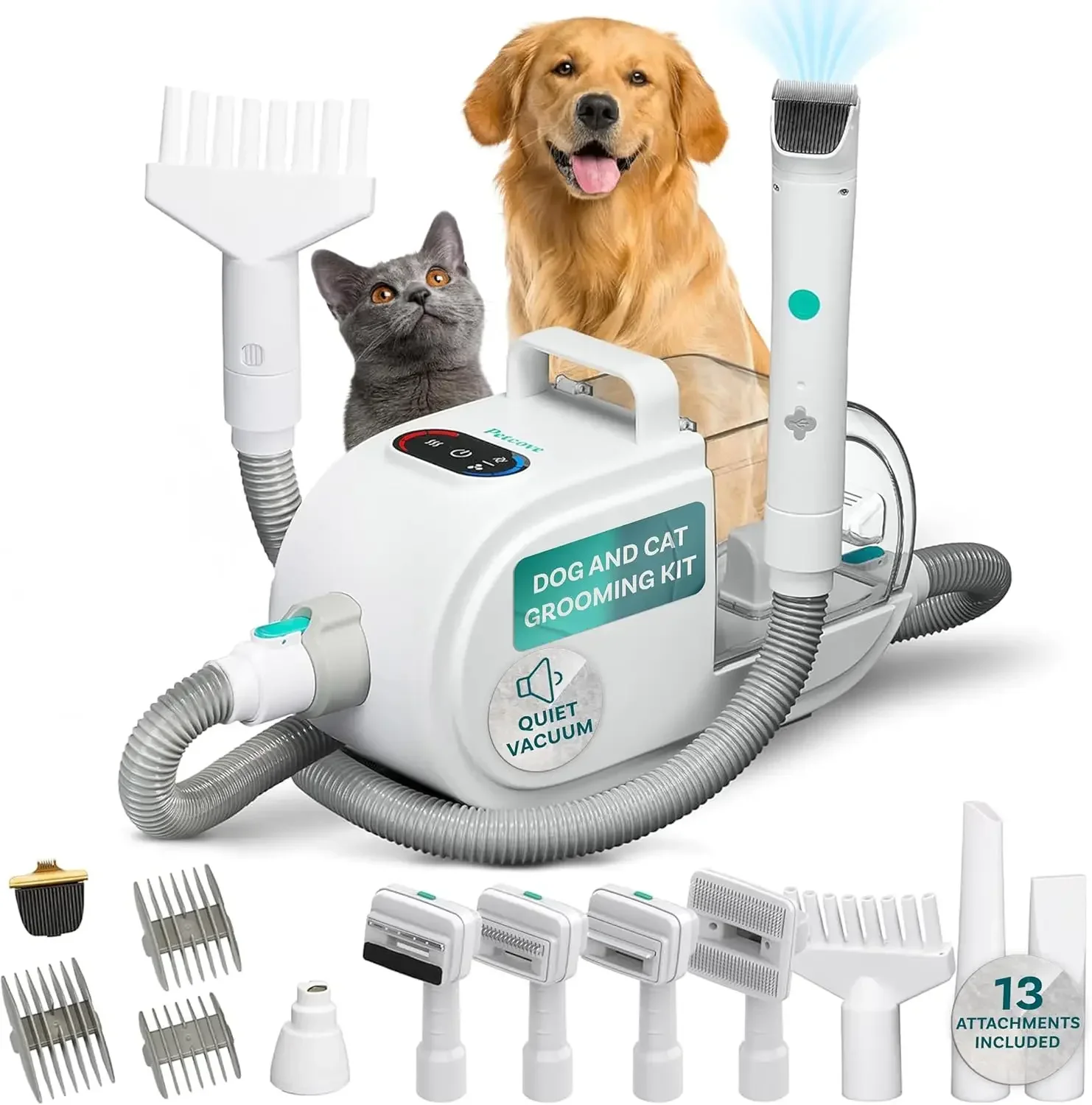

Dog Grooming Kit – Pet Clippers, Nail Grinder & Blow Dryer with Quiet 3-Speed Suction, 3 Heat Settings, 2.6L Dog Hair Vacuum Dus