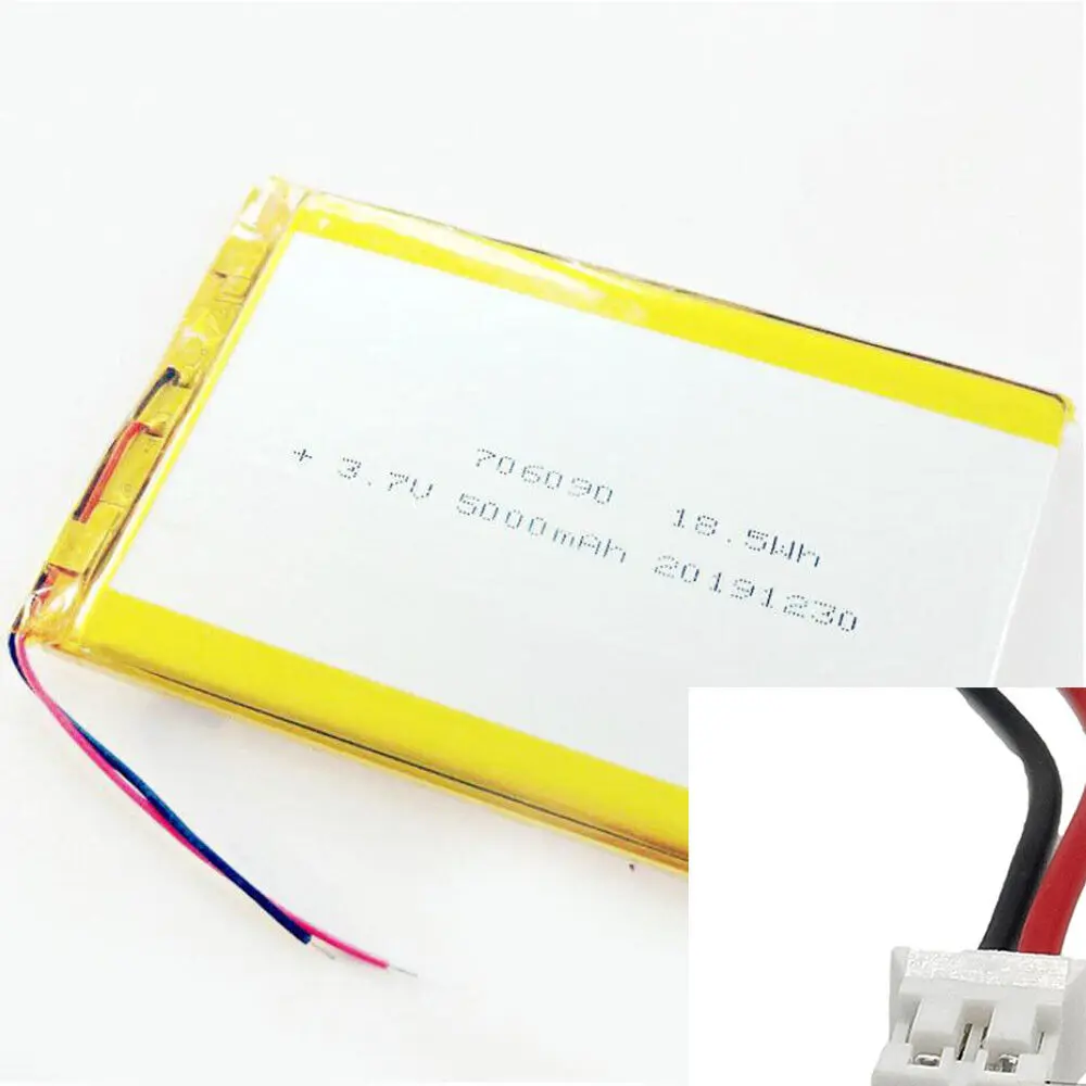 

Rechargeable 3.7V 5000mAh 706090 Polymer Ion Battery For ELECTRIC TOYS GPS MP851 TABLET SMART WATCH DVD CAMERA POWER BANK