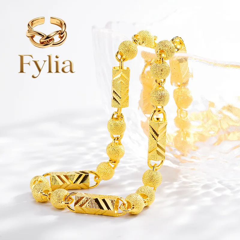 

Fylia Jewelry Fylia Jewelry Boutique AU999 Gold Necklace Men's Hexagonal Round Bead Chain 24K Real Gold Chain Fashion Boss Ch