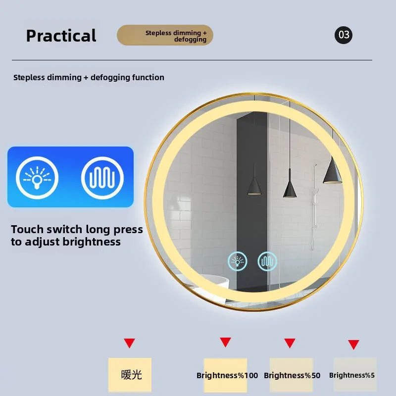 

19 Inches Bathroom with Light Luminous Makeup Anti-fog Vanity Shower Smart Bathroom Mirror Round Aluminum Alloy Frame Hotel