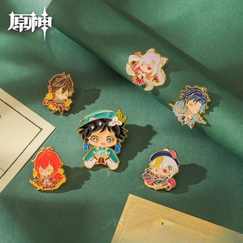 Genshin Impact Fantasy Figurines Brooch Backpack Decoration Tartaglia Wriothesley Wanderer Zhongli Cartoon Character Badge Gift