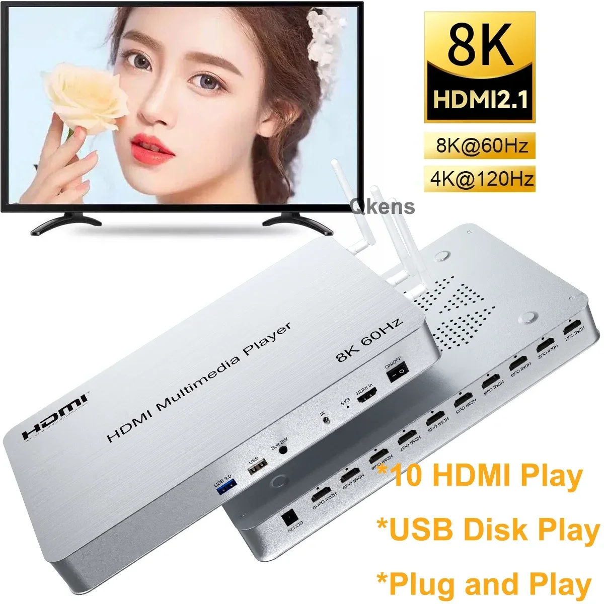 

8K 60Hz 10 Way HDMI Multi-Media Player USB 3.0 KVM U Flash Disk Video Player HDR10 3D 48Gbps H.265 Andriod 10.0 2K 4K Wifi DLNA