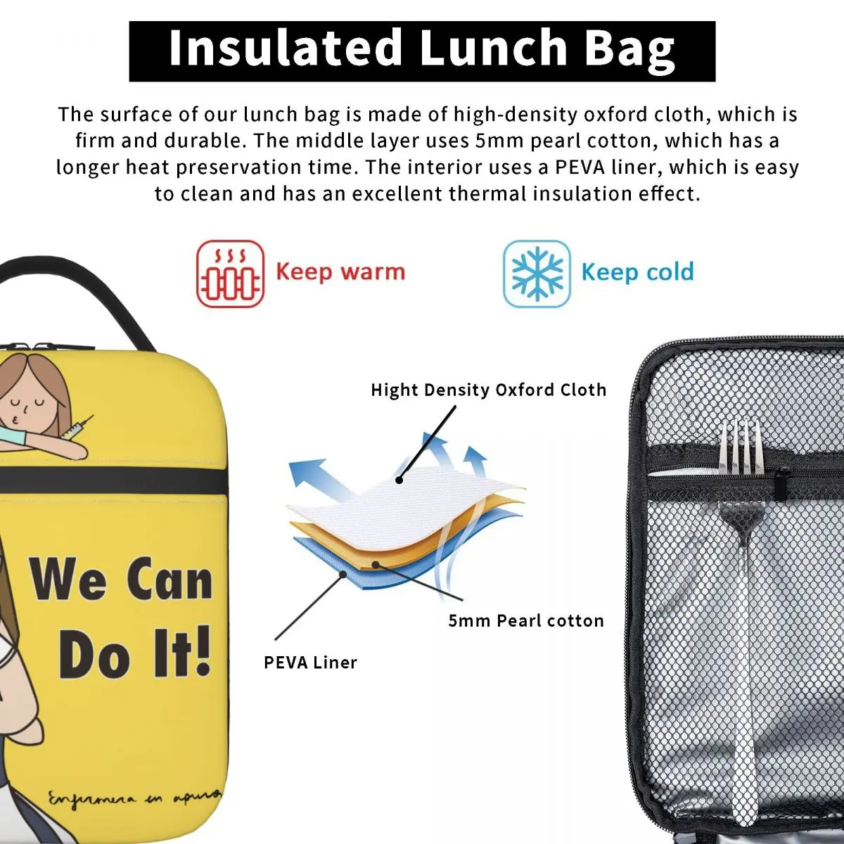 Doctor Nurse Bag for Lunch Enfermera En Apuros Print Insulated Lunch Tote Bag for Women Container Box Cooler Thermal For Work