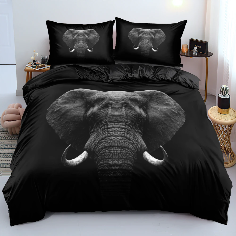 Elephant Quilt Cover Sets 3D Custom Design Animal Comforter Covers Pillow Slips 180*200cm Full Twin Double Size White Bedclothes
