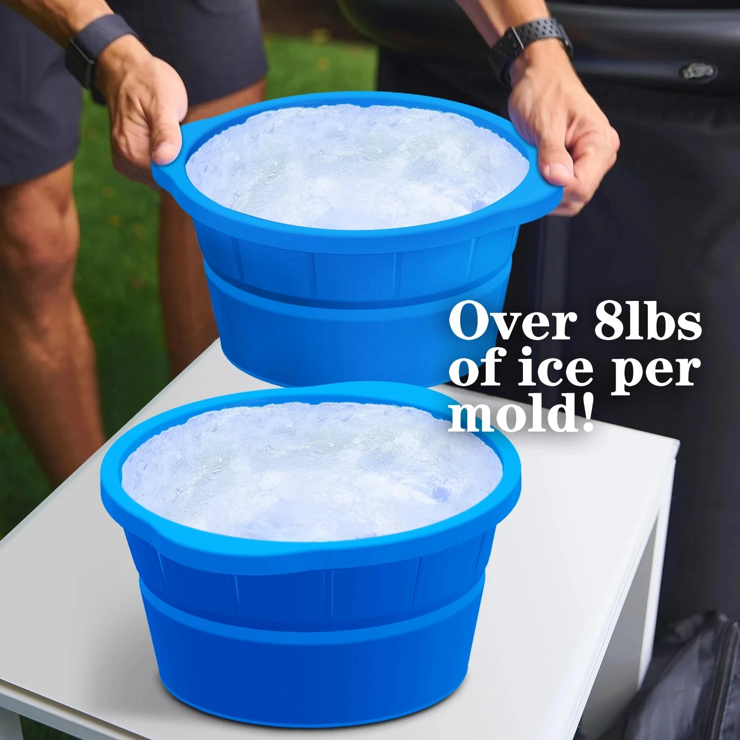 Ice Cube Moulds Extra Large 8lb Ice Box Silicone Round Folding Ice Maker with Lid Large Super Ice Box