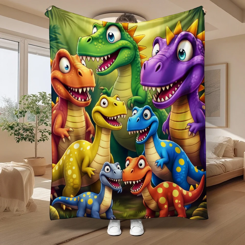 

This Adorable Dinosaur-Print Flannel Blanket Is Soft, Warm, And Suitable For All Seasons. It Can Be Used On A Bed Or Sofa.