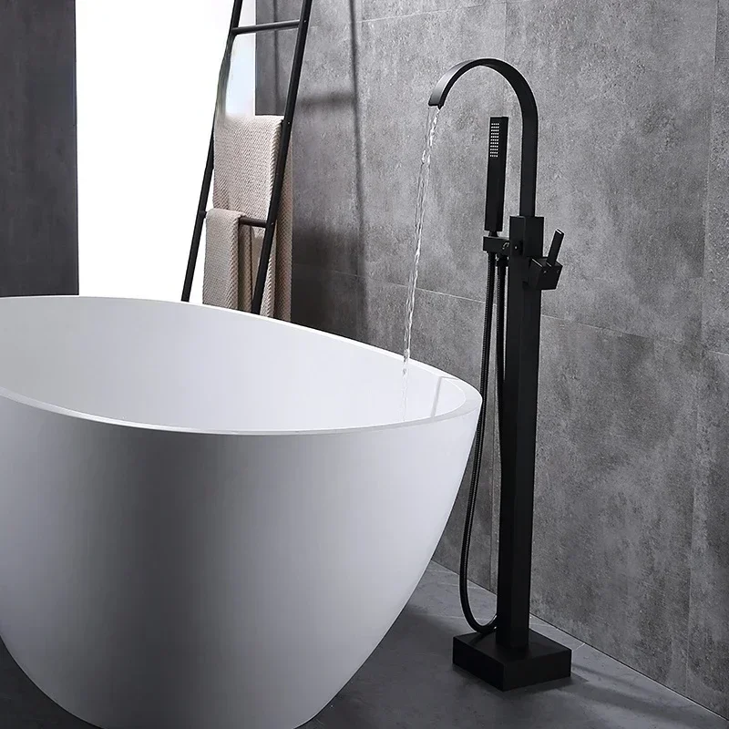 Brass Floor Type Bathtub Faucet Hot and Cold Mixer Tap with Hand Spray Bathroom Shower Faucets Set Tub Faucet Water Mixer