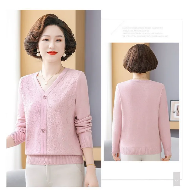 เสื้อสเวตเตอร์แฟชั่นลำลองแบบมีกระดุมสำหรับผู้หญิงแขนยาว