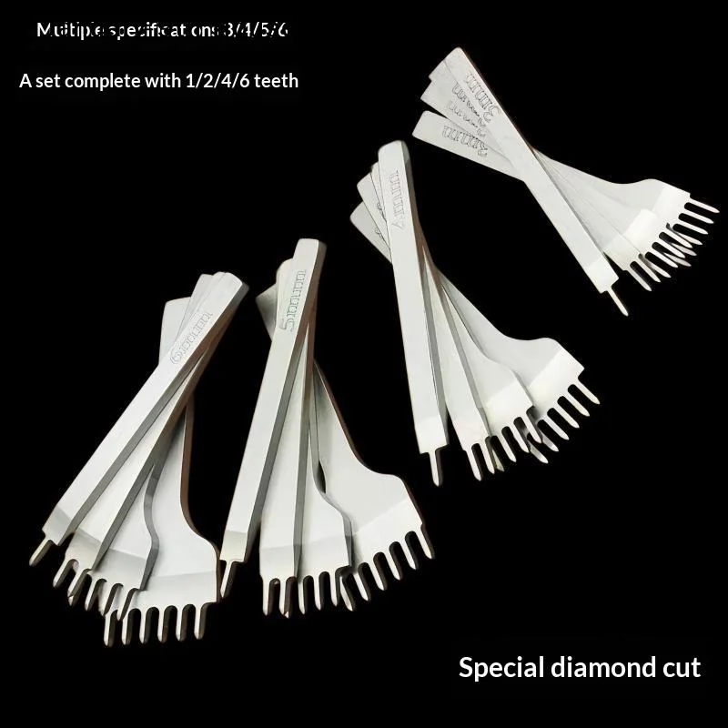 4Pcs/Set Basic Leather Chisel Tool Diamond Pricking Iron Hole Punch Stitching Leather Craft Tools 3/4/5/6mm 1-2-4-6 Teeth
