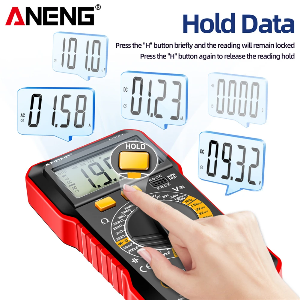ANENG-multímetro Digital multifunción SZ304, probador de alta precisión de mano, herramienta de prueba de ohmios para comprobación de diodos/transistores
