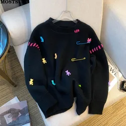 Şık kore Kawaii kazak kadınlar sonbahar kış uzun kollu o-boyun gevşek üstleri kazak rahat moda bayanlar Chic Jumper 2022