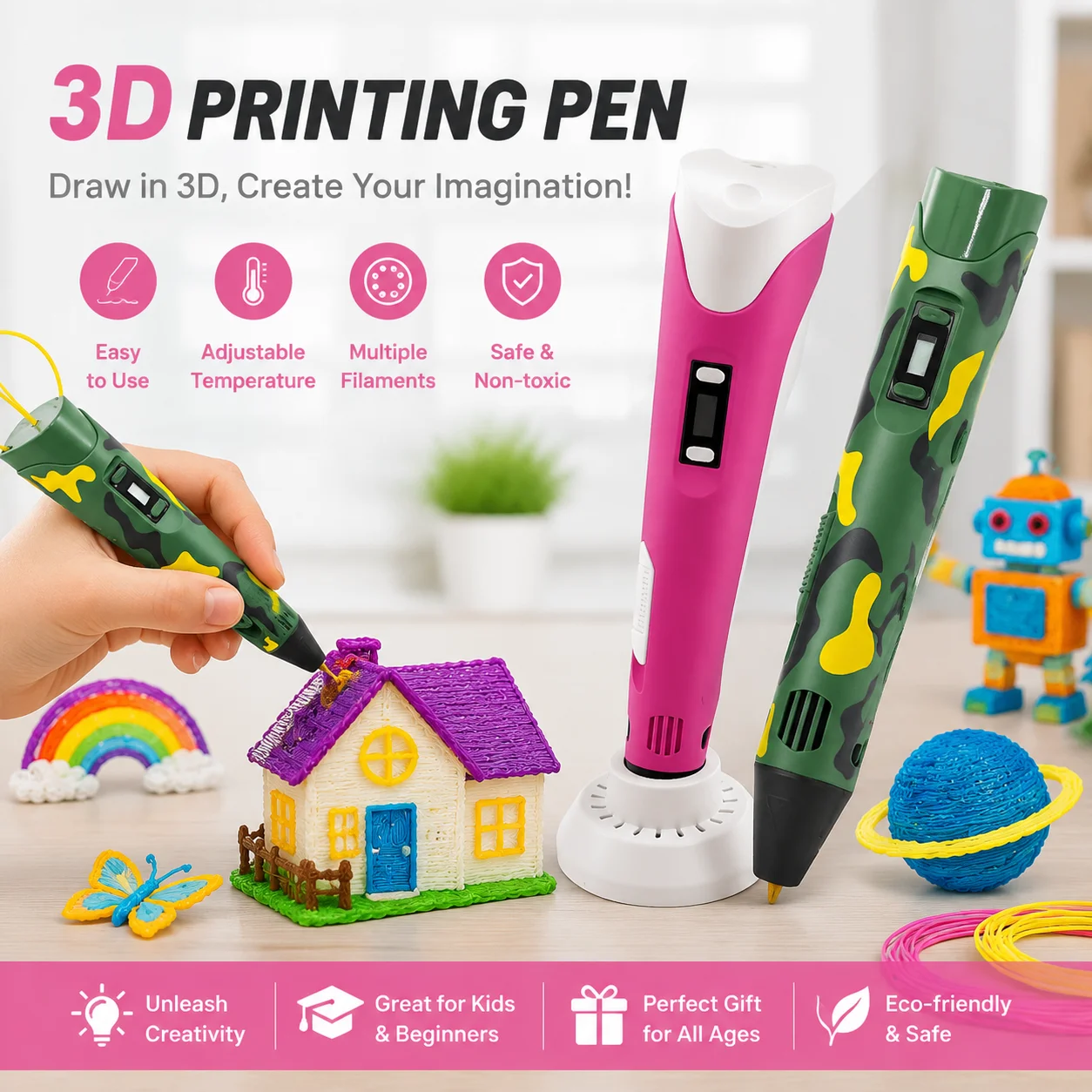 

3D Printing Pen with 9M PLA Filament High-Temp Safe DIY Graffiti Drawing Pen for Kids and Adults Christmas Birthday Art Craft