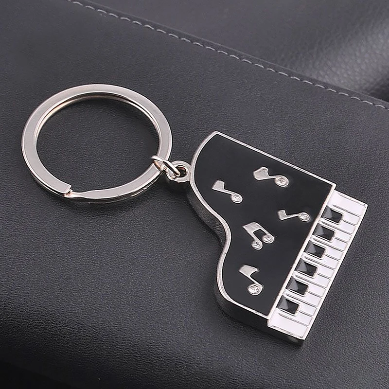 Men Popular Piano Keychain New Metal Keychain With Crystal Business Car Key Ring