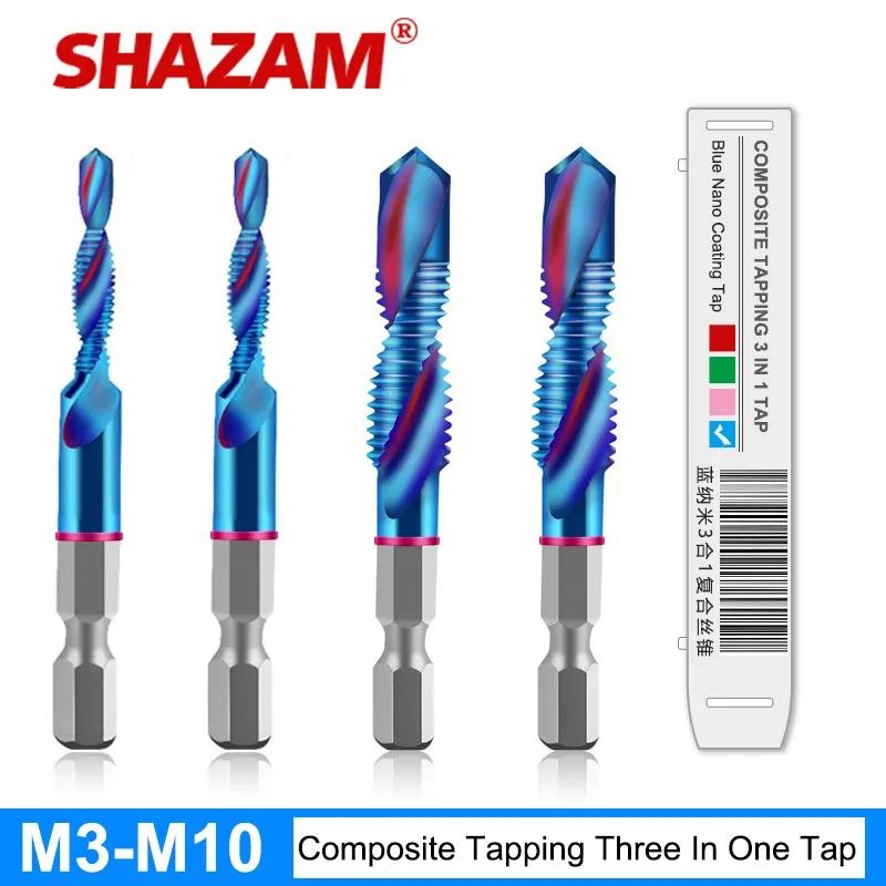 

SHAZAM Pink Circle Three In One High Hardness Blue Nano Coating Tapping Drill Stainless Steel Special Tapping Spiral Tap Tools