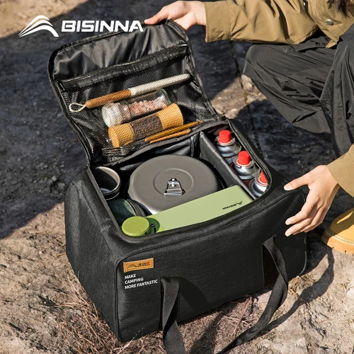 Imagen 1 del producto BISINNA-bolsa para acampar al aire libre, bolsa de almacenamiento de tanque de Gas plegable de 26L, contenedor de cocina para Picnic, suministros de campamento, partición ajustable