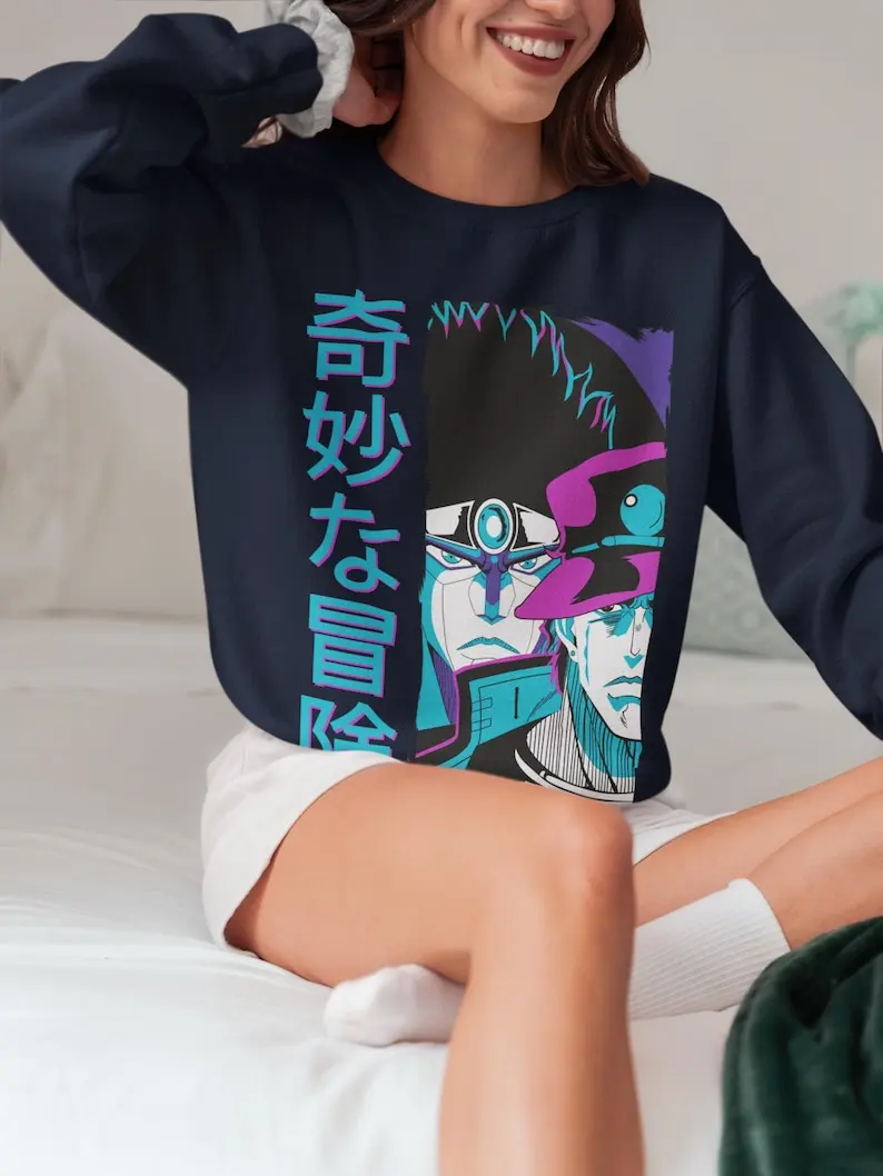 Camiseta unissex Anime Stand Fighter – Estilo mangá retrô dos anos 90, vestuário de batalha japonês icônico, presente exclusivo para Otaku, anime vintage