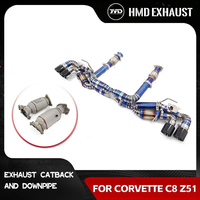 

HMD OEM Valves for Corvette C8 Z51 Ti Catback High precision Muffler black Tips Baked blue X-tube design Downpipe Heat shield