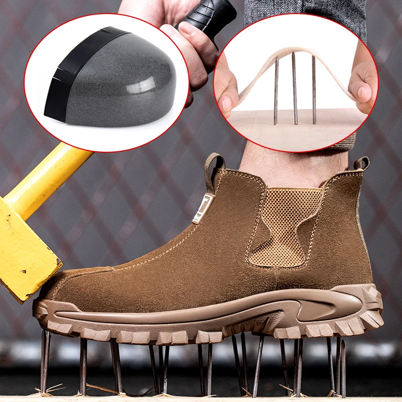 European Standard High Top Safety Shoes Men Anti-smashing Anti-piercing Work Boots Wear Resistant Male Indestructible Shoes