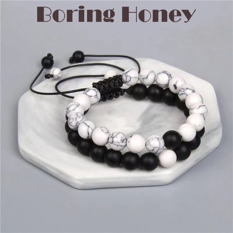 

Boring Honey New Bracelets Woman Sells White Turquoise Braided Bracelets For Women 8M Black Frosted Beads Beaded Bracelets Beads