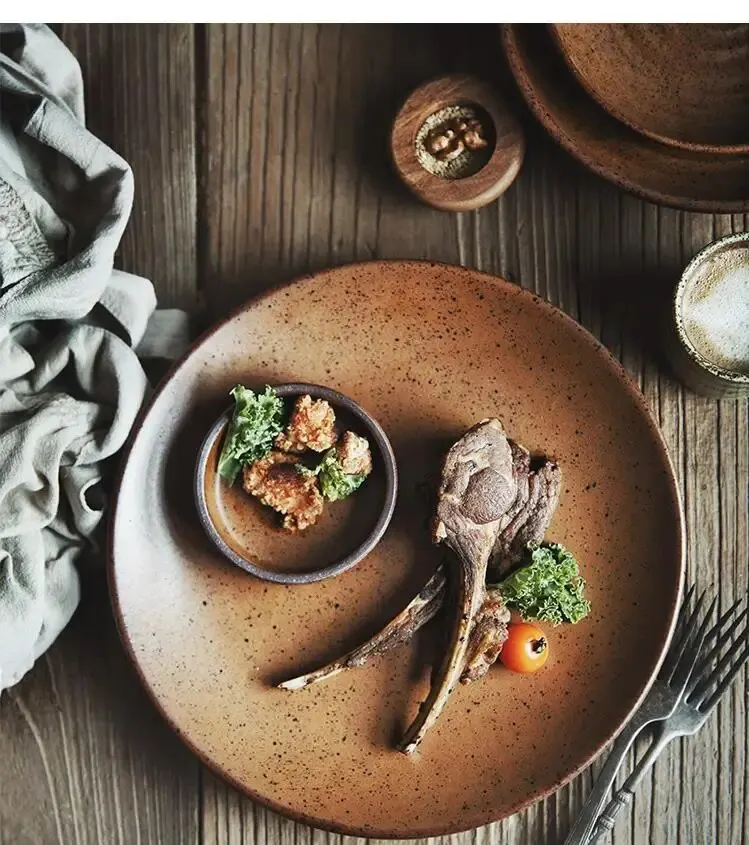 Japanese Handmade Stoneware Tableware Plates and Bowls Retro Ceramic Dinner Home Cooking Restaurant Rice Bowl - view 5