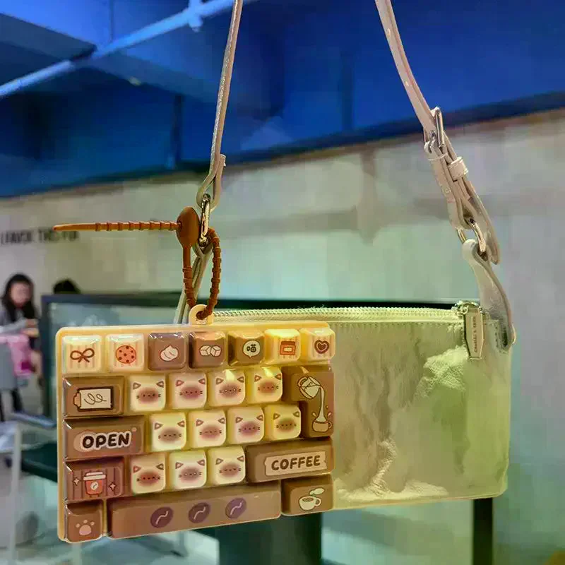 26-key Cat Pudding Decompression Color Keyboard Cartoon Clicker Backpack Pendant Mobile Phone Car Key Chain Home Decoration