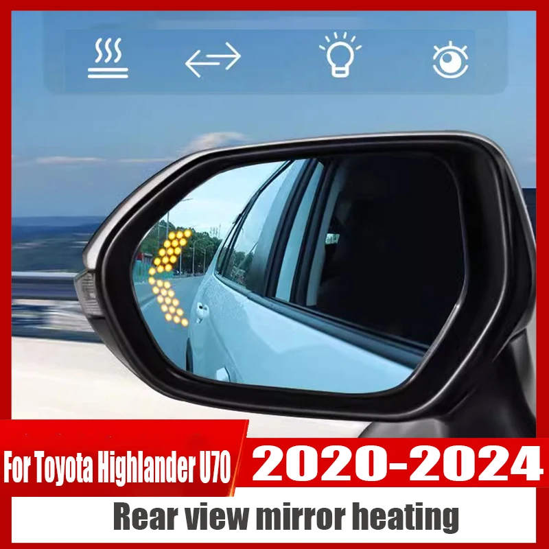 For Toyota Highlander U70 2020 2021 2022 2023 2024 Rear view mirror heating LED turning blue mirror Exterior modification Parts