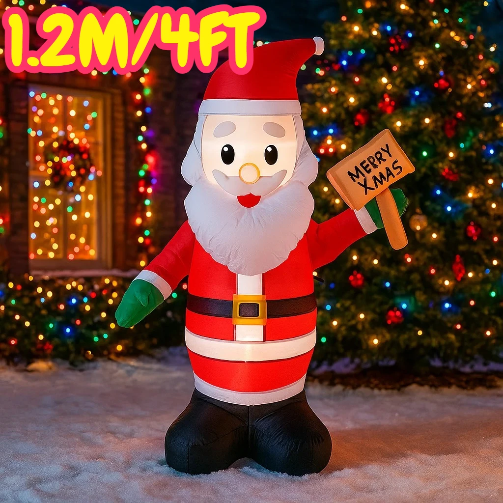 Decorazioni natalizie da 4 piedi Babbo Natale gonfiabile con cartello giocattoli ornamenti da cortile per la casa con decorazioni a LED giocattolo per decorazioni per feste di Natale