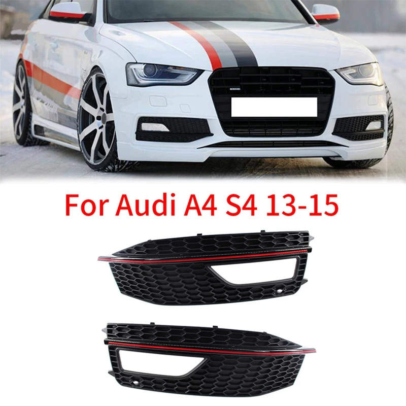 1 Pair Red Line Fog Light Frame Grille Sports Style Fog Light Cover For  A4 S4 13-15 Decorative Modification Replacement