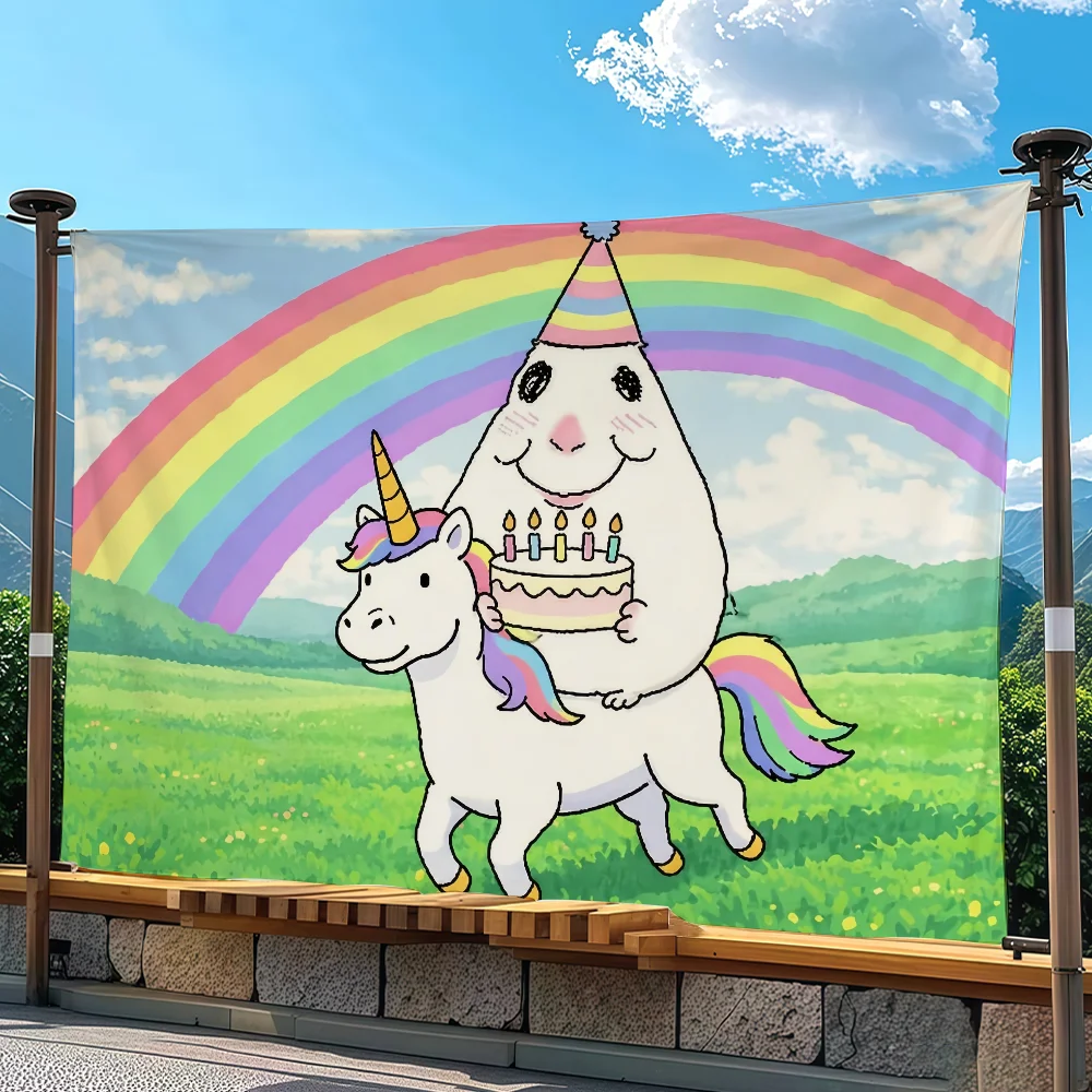 Hamster and unicorn Rainbow Blessing flag Advertising Banner for Camping Decoration Outdoor & Garage Wall Hanging Decorations