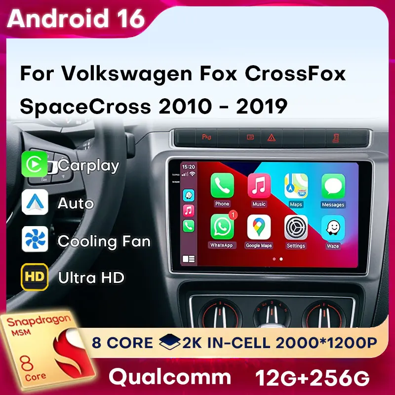 Para Volkswagen Fox CrossFox SpaceCross 2010 - 2019, Pantalla QLED Android 16, Reproductor Multimedia para Auto con Carplay, Radio, Navegación GPS 360