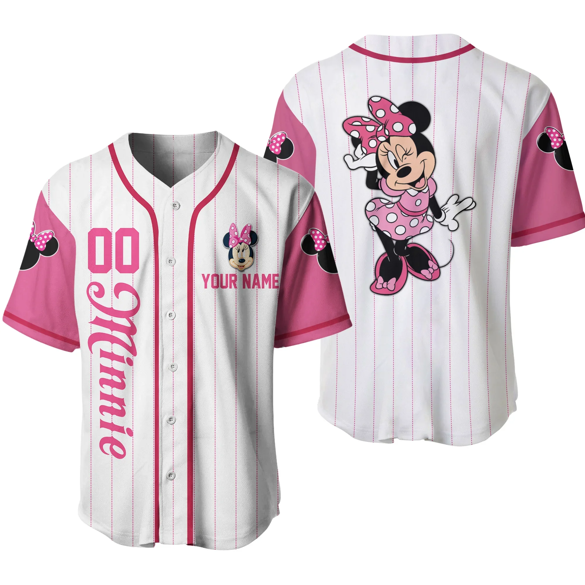 Minnie Mouse Walt Disney World Baseball Jersey Summer Short Sleeve Baseball Shirt Men Women Disney Baseball Jerseys Casual Top