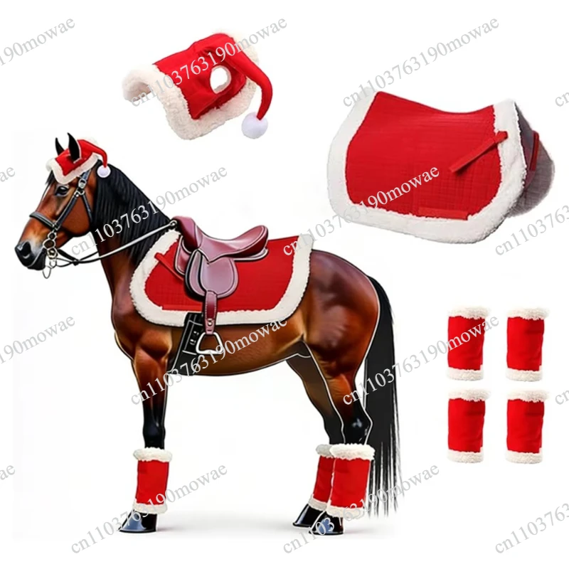 Holiday Equestrian Party Accessories 6-piece Christmas Horse Decoration Set - Saddle Pads, Earmuffs, Leg Covers