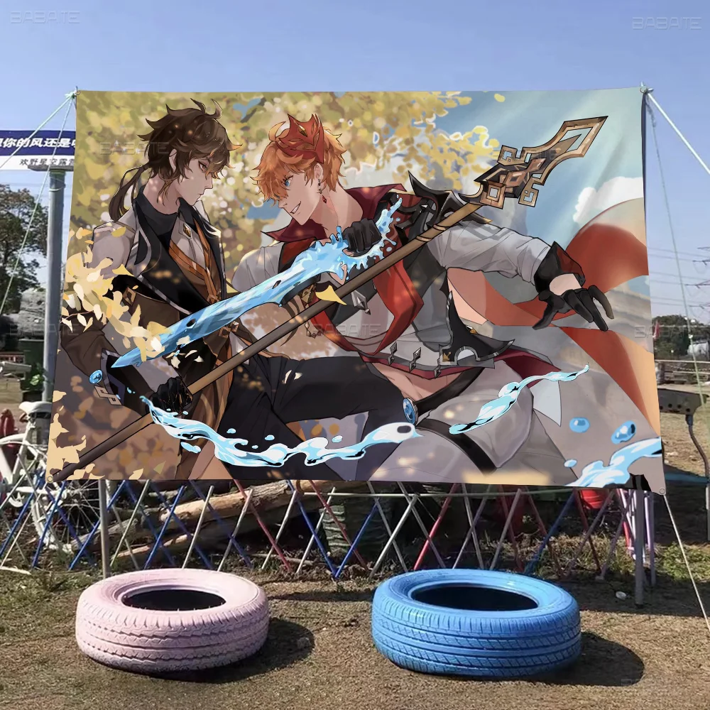 Anime Genshin Impact Tartaglia Flag Banner INS Style Outdoor Party Decoration Atmosphere Flag