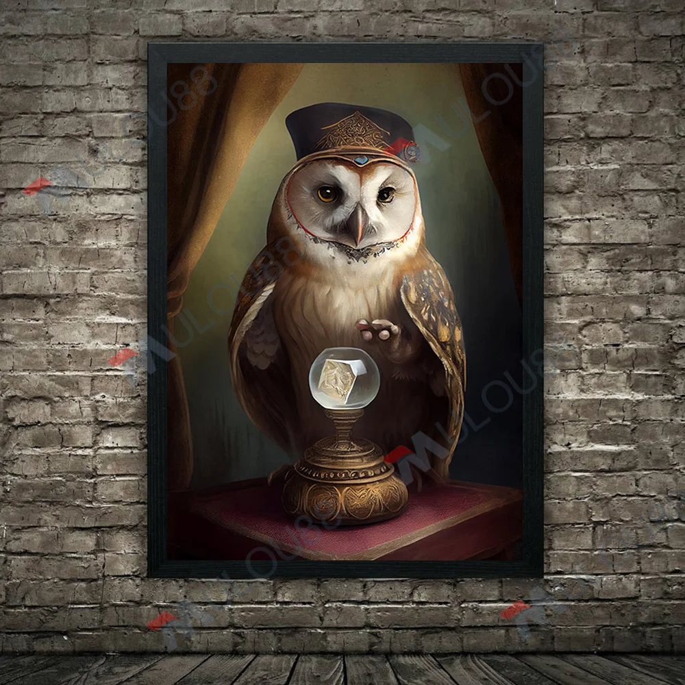 كريستال الكرة بير البومة صورة خمر الرسم على لوحات القماش الجدارية البومة الحيوان معالجات الخيال ملصق فني طباعة ديكور المنزل غير المؤطرة