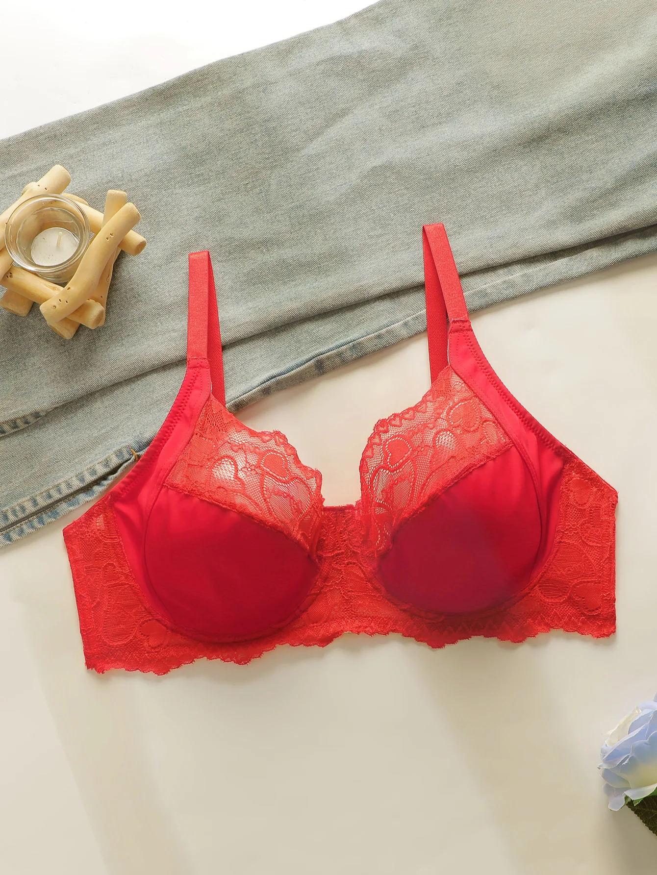 Women's sexy embroidered lace plus size bra with steel rims, gathered push ups, breathable and comfortable underwear MR2576