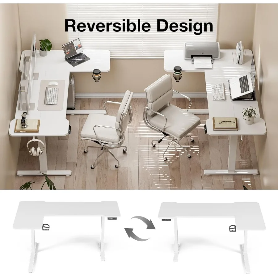 71 مكتب قائم كهربائي على شكل حرف L قابل للعكس مع ارتفاع قابل للتعديل للألعاب والمكتب المنزلي يستخدم جهاز كمبيوتر زاوية SitStand #4