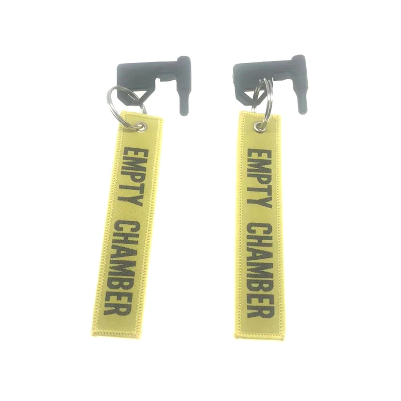 2pcs Firearm Chamber Safety Flag Yellow Keyring Rifle Pistol Accessory Built-in Flathead Tool Adjusting Scope Windage Elevation