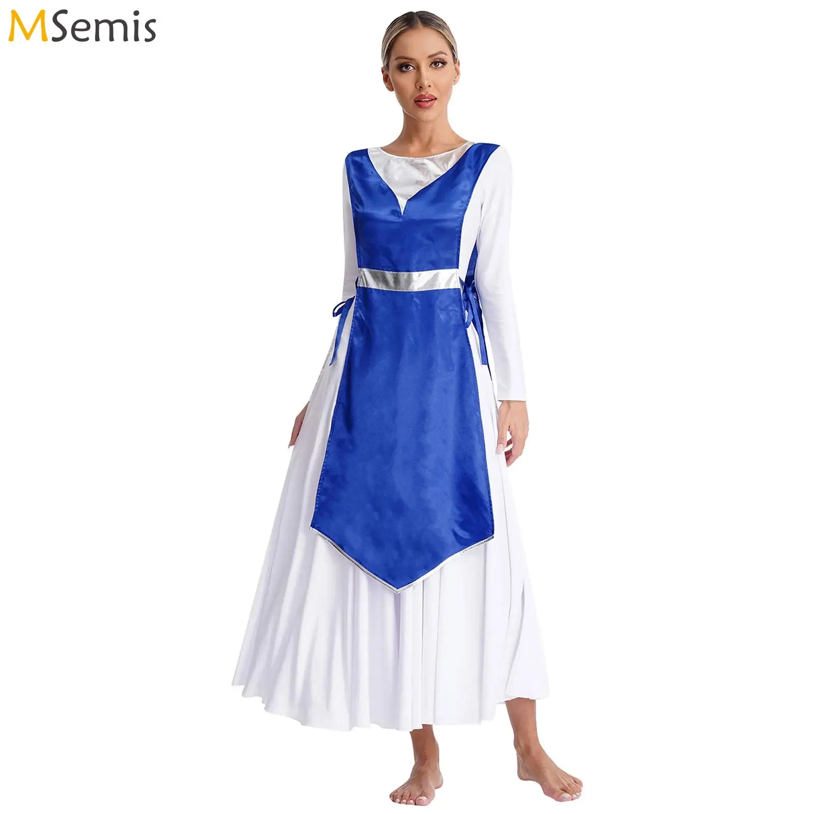 Women's Metallic Liturgical Praise Dance Costumes Tunic Sleeveless Coverups for Church Worship Robe Choir Performance Dancewear