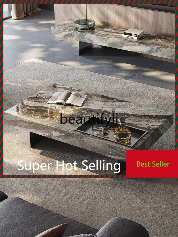 

Natural marble coffee table TV cabinet living room Italian minimalist modern simple light luxury coffee table G1218