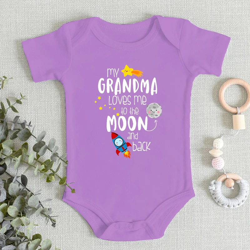 Baby Boys Girls Bodysuits My Grandma Loves Me To The Moon and Back Letter Print Infant Romper Cute Short Sleeve Cotton Jumpsuits